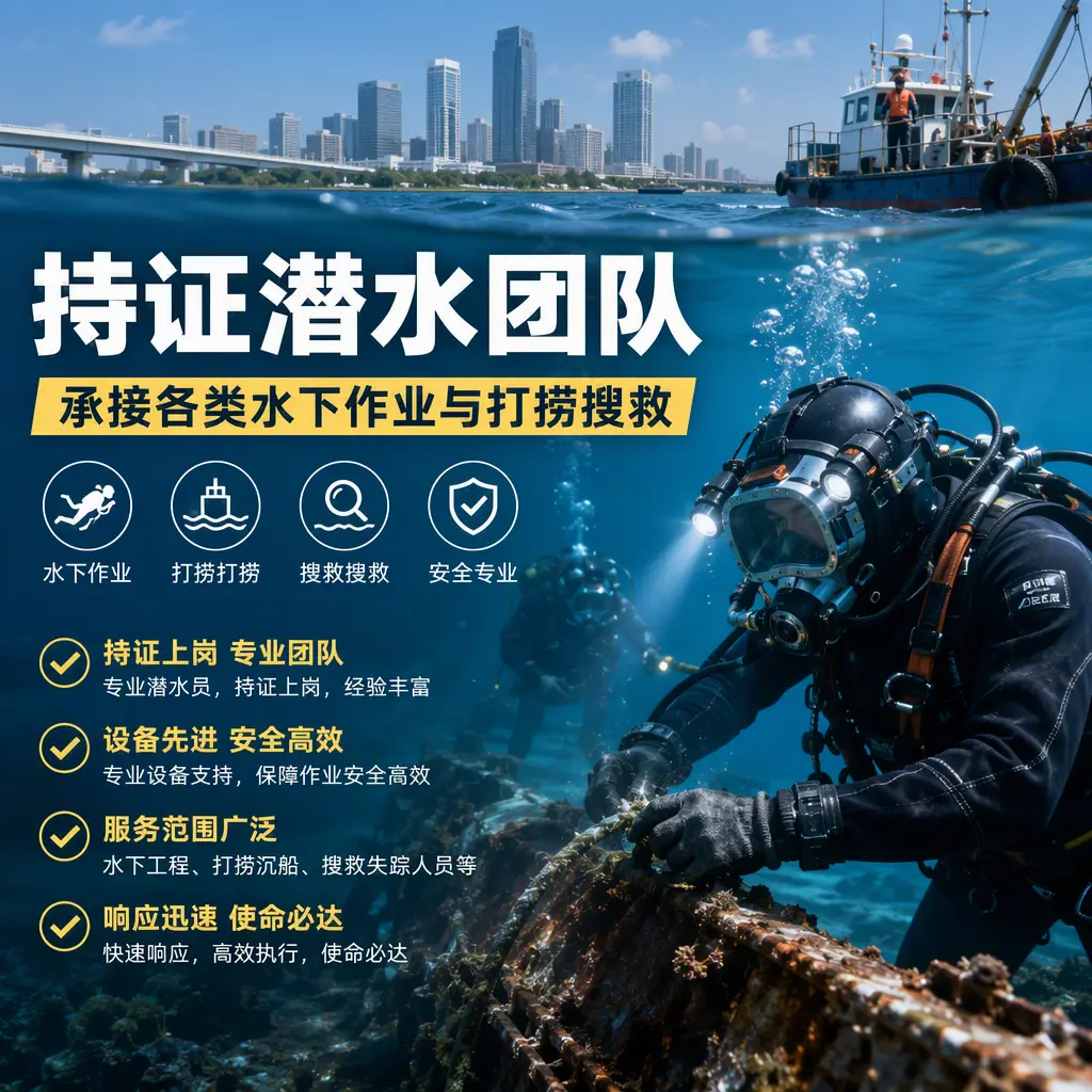 持证潜水团队，承接各类水下作业与打捞搜救猇亭