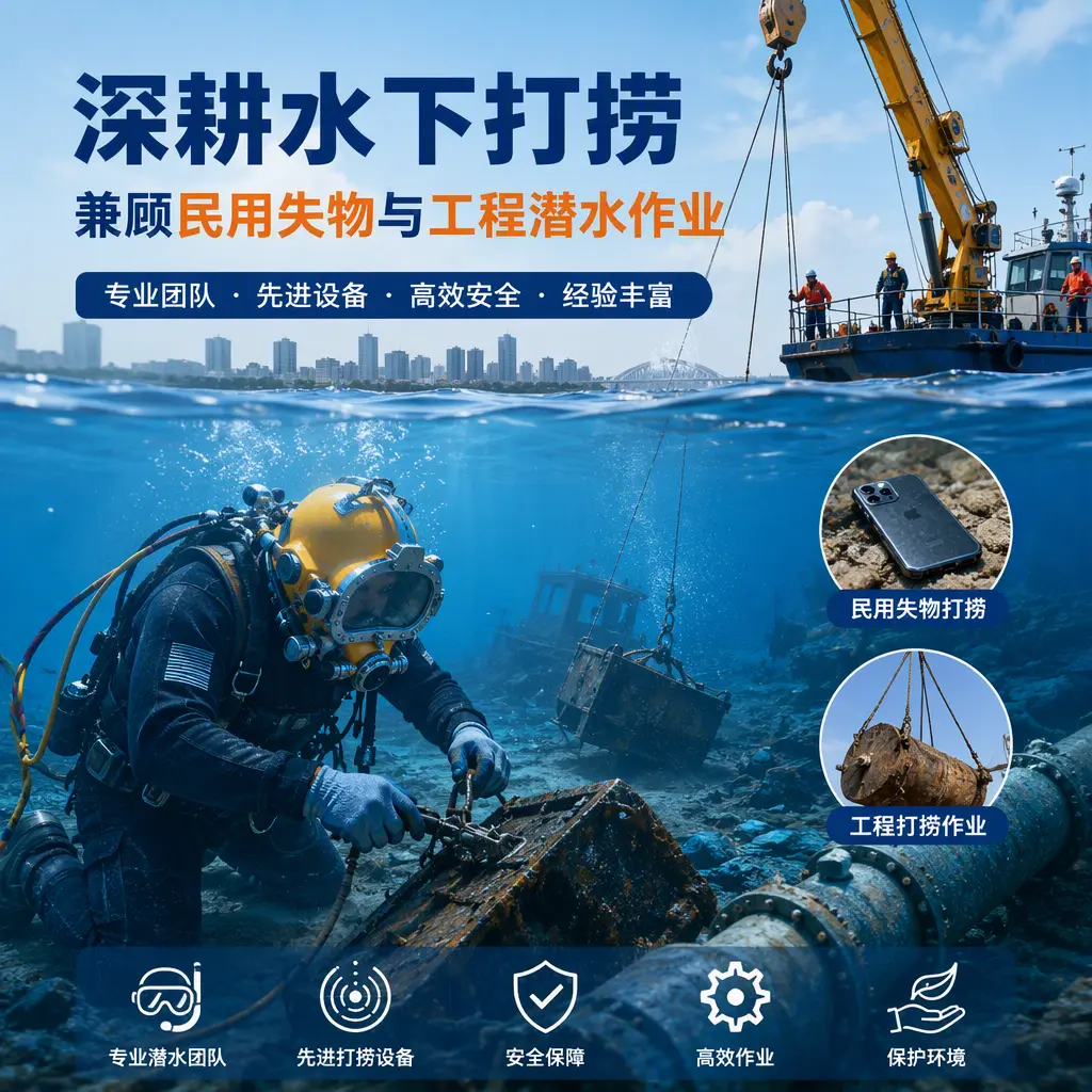 深耕水下打捞，兼顾民用失物与工程潜水作业猇亭