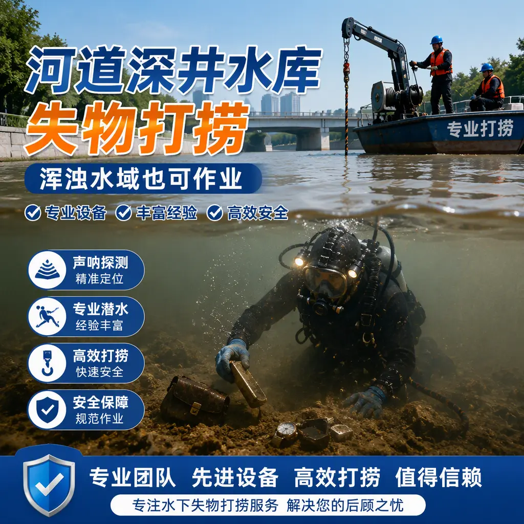 河道深井水库失物打捞，浑浊水域也可作业猇亭