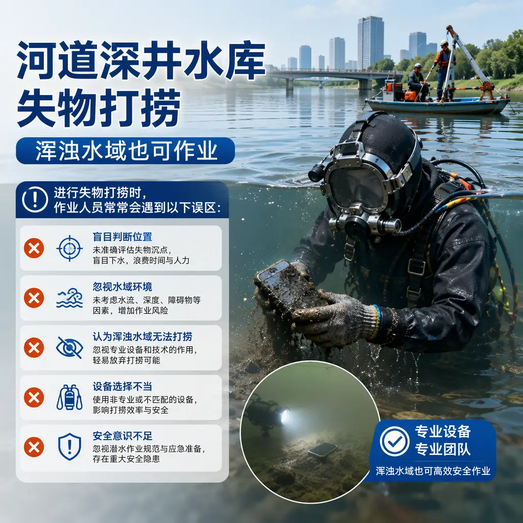 河道深井水库失物打捞,浑浊水域也可作业猇亭