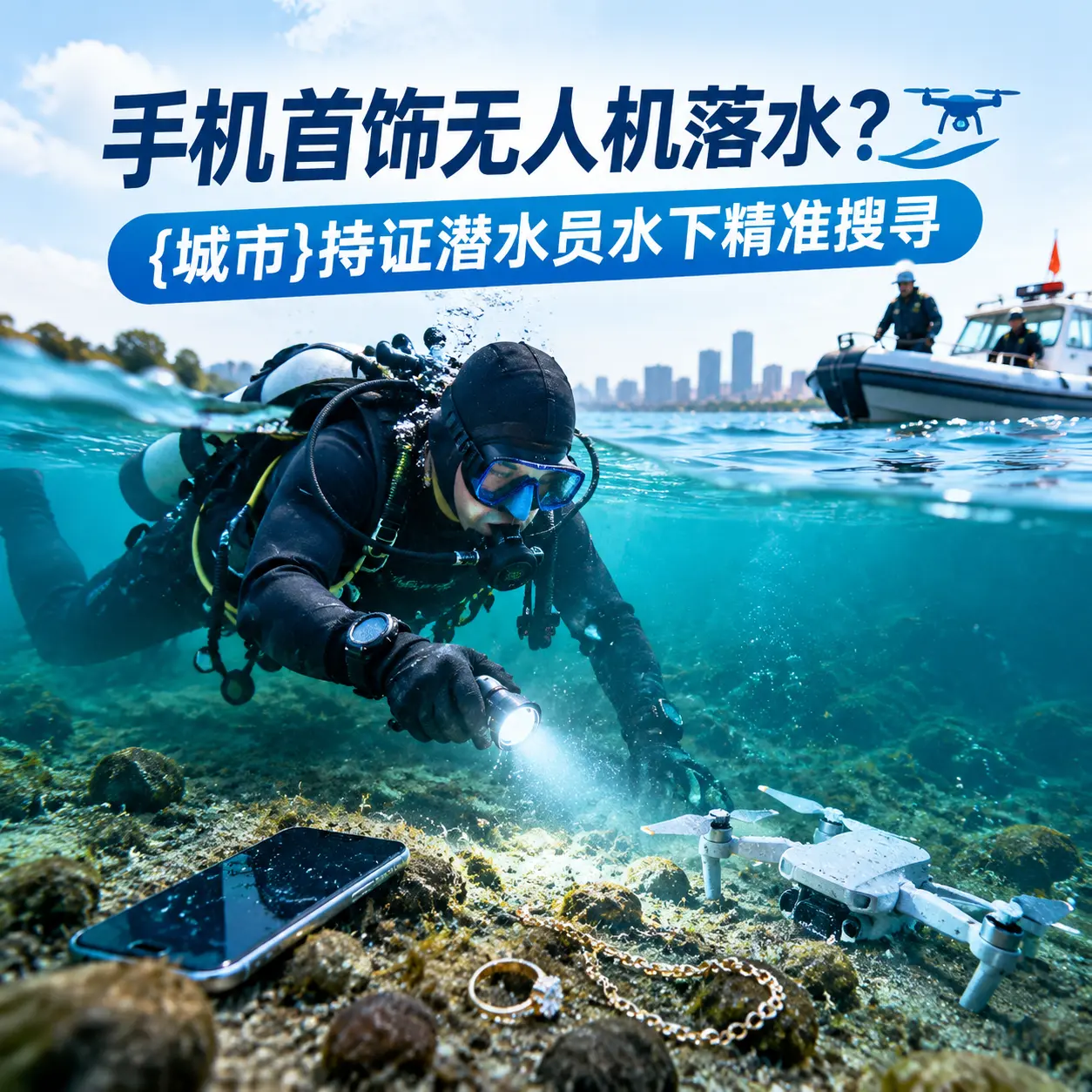 手机首饰无人机落水？猇亭持证潜水员水下精准搜寻