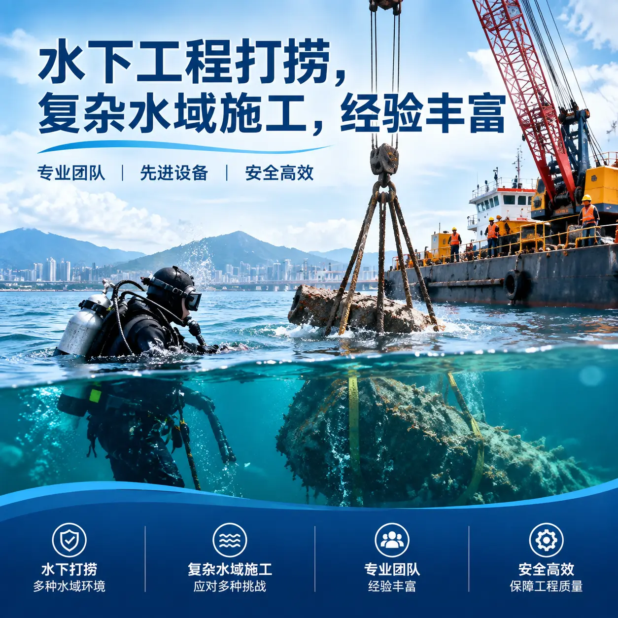 水下工程打捞，复杂水域施工，经验丰富猇亭