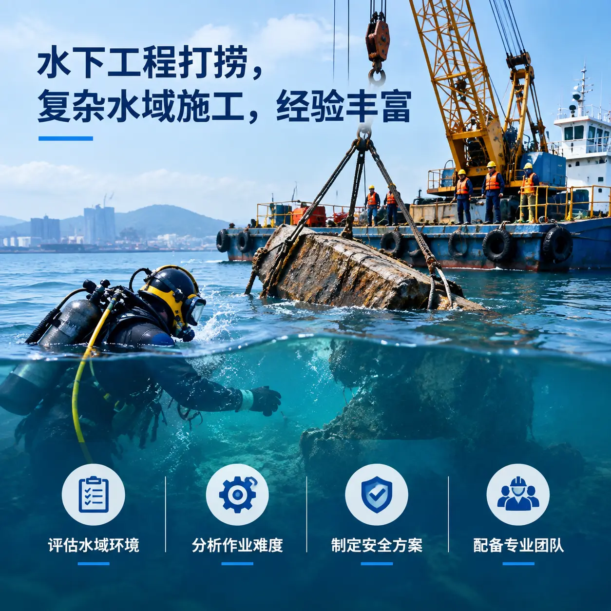 水下工程打捞，复杂水域施工，经验丰富猇亭